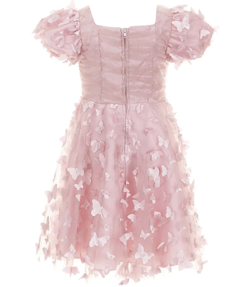 Rare Editions Little Girls Flutter-Sleeve Ruched-Bodice Butterfly-Appliqued Fit-And-Flare Dress