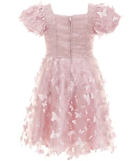 Rare Editions Little Girls Flutter-Sleeve Ruched-Bodice Butterfly-Appliqued Fit-And-Flare Dress