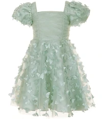 Rare Editions Little Girls Flutter-Sleeve Ruched-Bodice Butterfly-Appliqued Fit-And-Flare Dress