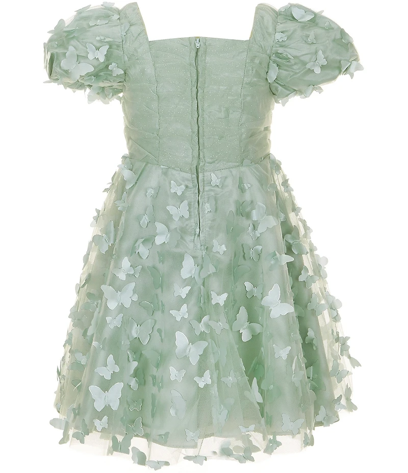 Rare Editions Little Girls Flutter-Sleeve Ruched-Bodice Butterfly-Appliqued Fit-And-Flare Dress