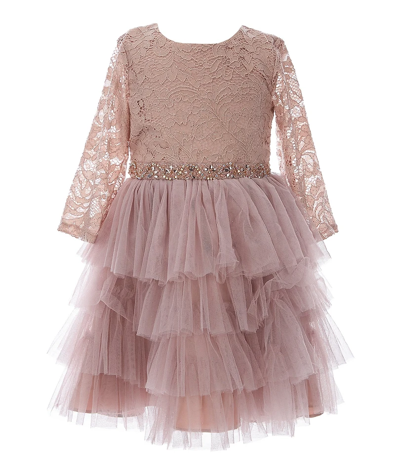 Rare Editions Little Girls Glitter Stretch Lace Tiered Mesh Dress