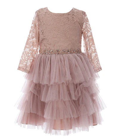 Rare Editions Little Girls Glitter Stretch Lace Tiered Mesh Dress