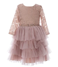 Rare Editions Little Girls Glitter Stretch Lace Tiered Mesh Dress