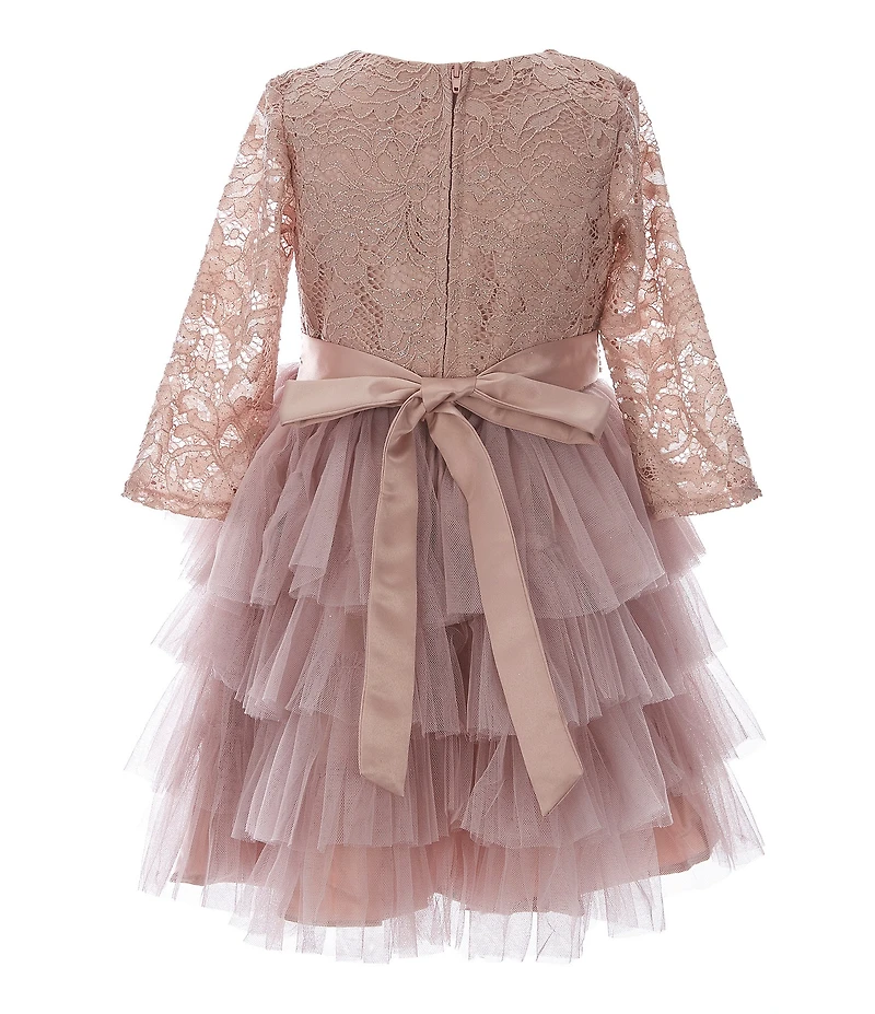 Rare Editions Little Girls Glitter Stretch Lace Tiered Mesh Dress