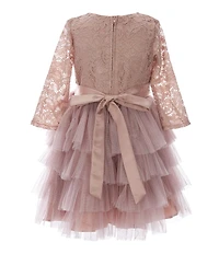 Rare Editions Little Girls Glitter Stretch Lace Tiered Mesh Dress