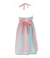 Rare Editions Little Girls Halter V-Neck Sleeveless Mixed-Stripe Unicorn-Applique Fit & Flare Dress