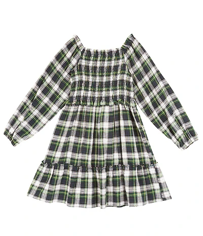 Rare Editions Little Girls Long Sleeve Twill Yarn Dye Plaid Smoked Bodice Dress