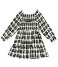 Rare Editions Little Girls Long Sleeve Twill Yarn Dye Plaid Smoked Bodice Dress