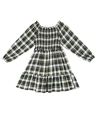 Rare Editions Little Girls Long Sleeve Twill Yarn Dye Plaid Smoked Bodice Dress