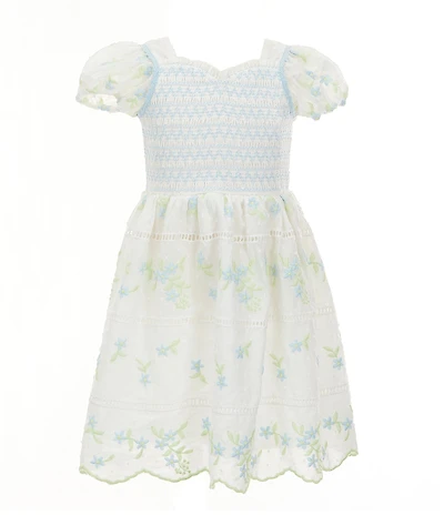 Rare Editions Little Girls Puffed-Sleeve Embroidered Clip-Dot Fit-And-Flare Dress