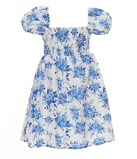Rare Editions Little Girls Puffed-Sleeve Floral-Printed Fi & Flare Dress
