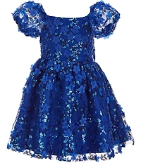 Rare Editions Little Girls Puffed Sleeve Sequin-Embellished Floral-Soutache Fit & Flare Dress