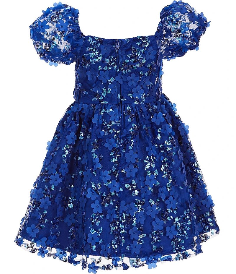 Rare Editions Little Girls Puffed Sleeve Sequin-Embellished Floral-Soutache Fit & Flare Dress