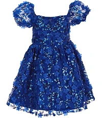 Rare Editions Little Girls Puffed Sleeve Sequin-Embellished Floral-Soutache Fit & Flare Dress