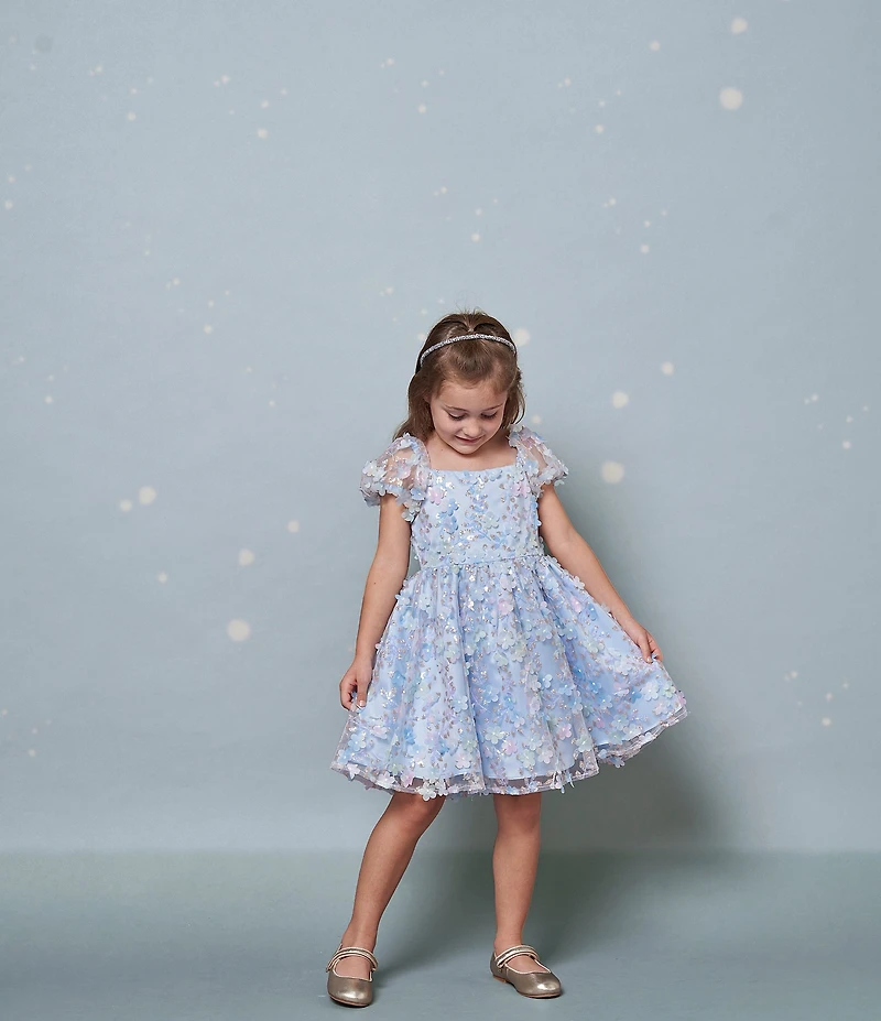 Rare Editions Little Girls Puffed Sleeve Sequin-Embellished Floral-Soutache Fit & Flare Dress