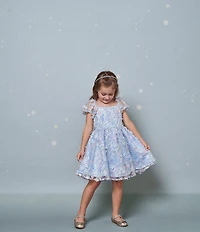 Rare Editions Little Girls Puffed Sleeve Sequin-Embellished Floral-Soutache Fit & Flare Dress