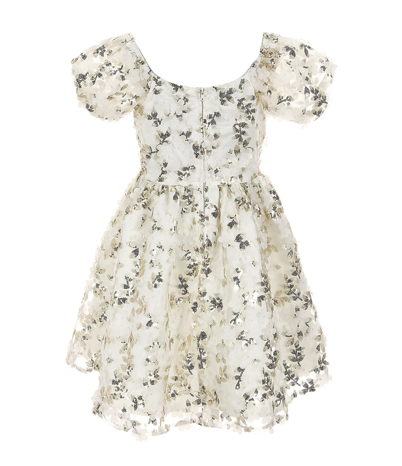 Rare Editions Little Girls Puffed Sleeve Sequin-Embellished Floral-Soutache Fit & Flare Dress