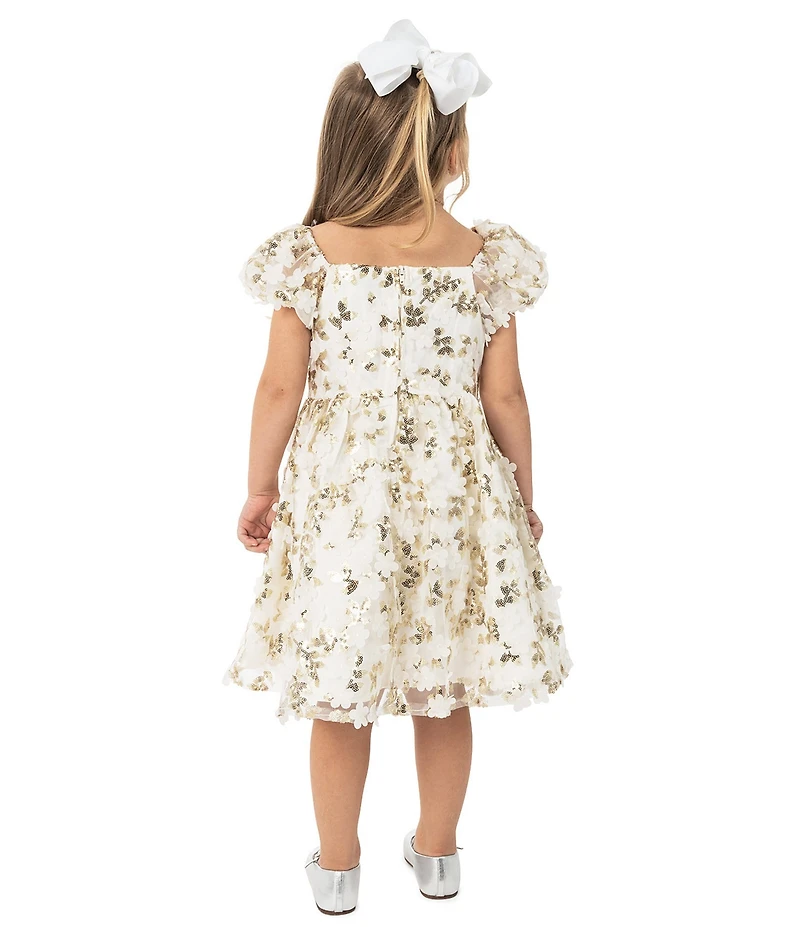 Rare Editions Little Girls Puffed Sleeve Sequin-Embellished Floral-Soutache Fit & Flare Dress