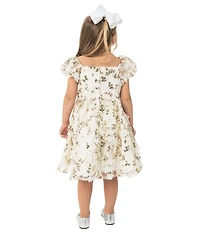 Rare Editions Little Girls Puffed Sleeve Sequin-Embellished Floral-Soutache Fit & Flare Dress