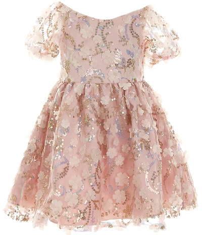 Rare Editions Little Girls Puffed Sleeve Sequin-Embellished Floral-Soutache Fit & Flare Dress