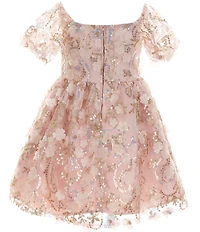Rare Editions Little Girls Puffed Sleeve Sequin-Embellished Floral-Soutache Fit & Flare Dress