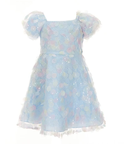 Rare Editions Little Girls Puffed-Sleeve 3D Soutache-Embroidered Sequin-Embellished Fit & Flare Dress
