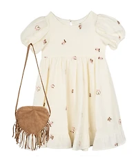 Rare Editions Little Girls Puffed-Sleeve Western-Inspired Embroidered Gauze Fit-And-Flare Dress
