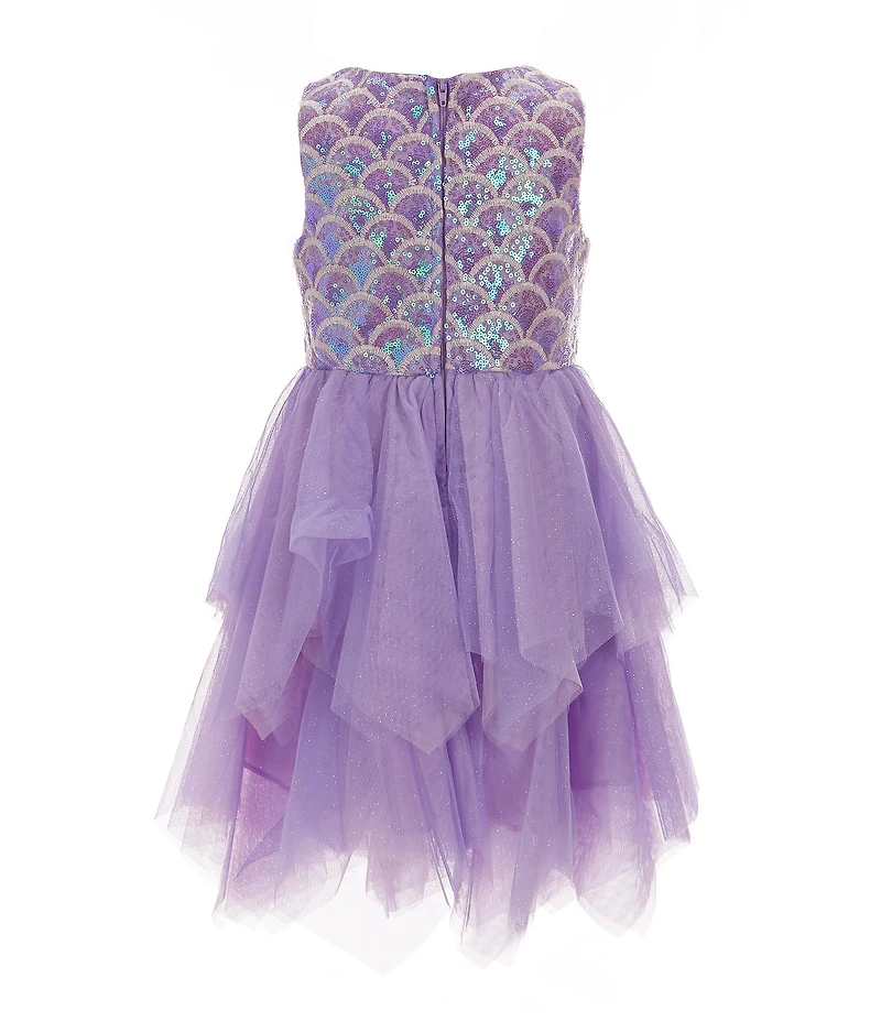 Rare Editions Little Girls Sequin-Embellished Soutache-Embroidered Bodice/Mesh Handkerchief-Hem Dress