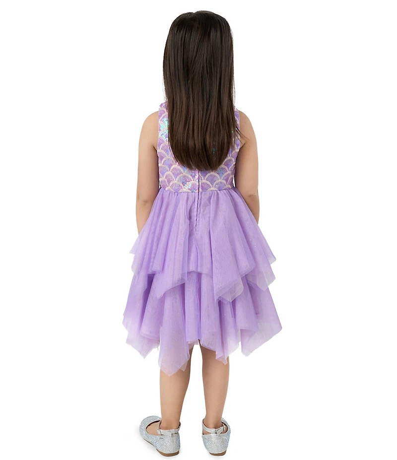 Rare Editions Little Girls Sequin-Embellished Soutache-Embroidered Bodice/Mesh Handkerchief-Hem Dress