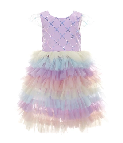 Rare Editions Little Girls Sequin-Embellished/Butterfly/Latticework Mesh Bodice/Rainbow Tulle-Skirted Fit & Flare Dress