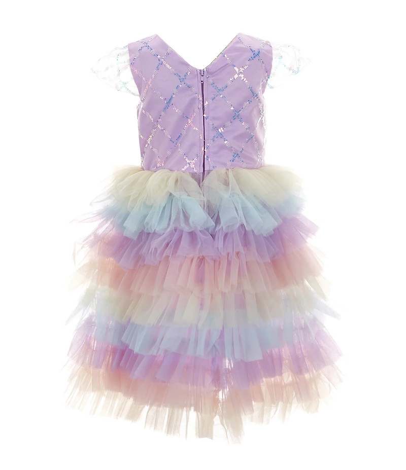 Rare Editions Little Girls Sequin-Embellished/Butterfly/Latticework Mesh Bodice/Rainbow Tulle-Skirted Fit & Flare Dress