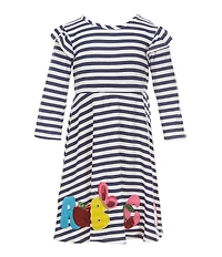 Rare Editions Little Girls Short-Sleeve ABC Alphabet Dress & Long-Sleeve Striped/ABCD Alphabet Fit-And-Flare Dress Set