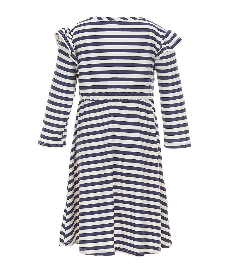 Rare Editions Little Girls Short-Sleeve ABC Alphabet Dress & Long-Sleeve Striped/ABCD Alphabet Fit-And-Flare Dress Set