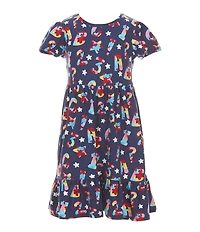 Rare Editions Little Girls Short-Sleeve ABC Alphabet Dress & Long-Sleeve Striped/ABCD Alphabet Fit-And-Flare Dress Set