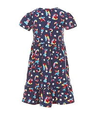 Rare Editions Little Girls Short-Sleeve ABC Alphabet Dress & Long-Sleeve Striped/ABCD Alphabet Fit-And-Flare Dress Set