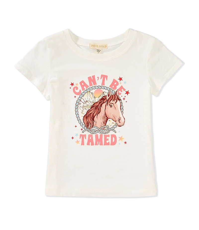 Indie Gold Little Girls Short Sleeve Can't Be Tamed Graphic T-Shirt