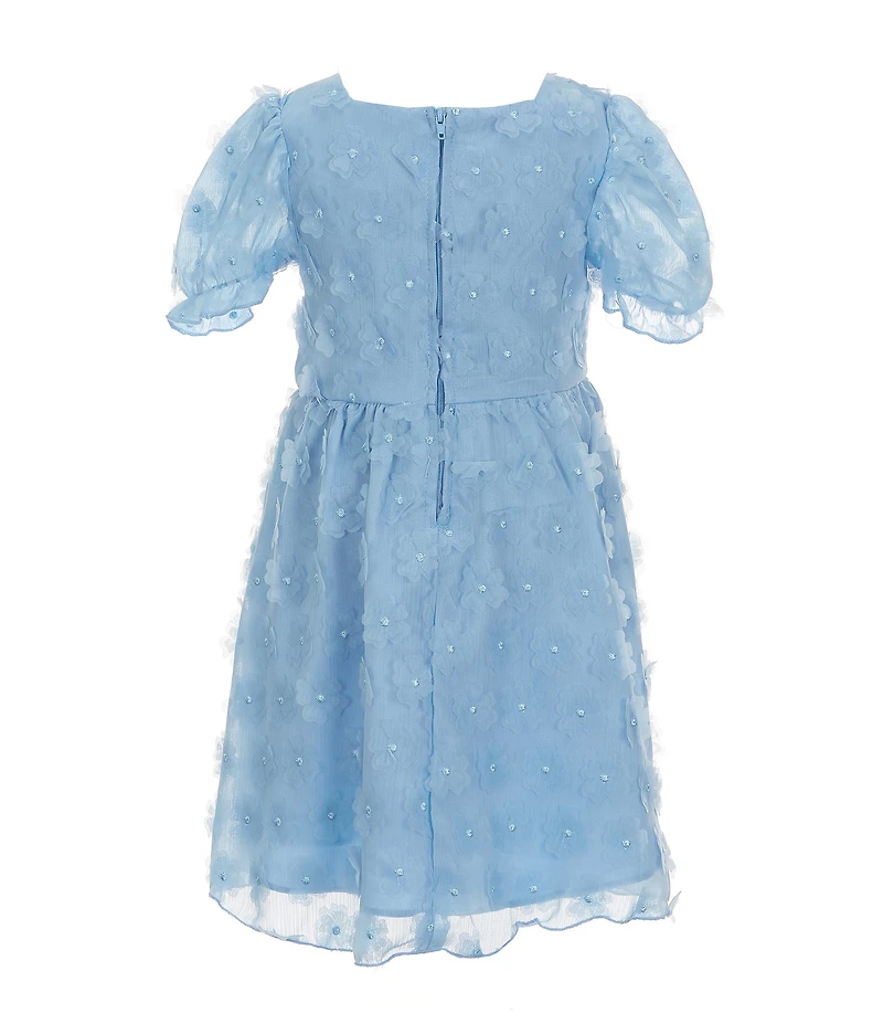 Rare Editions Little Girls Short-Sleeve Three-Dimensional-Flower-Appliqued Fit & Flare Dress