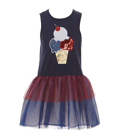 Rare Editions Little Girls Sleeveless Americana Ice Cream Appliqued Bodice/Mesh Tutu Skirted Dress