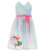 Rare Editions Little Girls Sleeveless Asymmetrical/Vertical Striped Fit-And-Flare Seersucker Dress