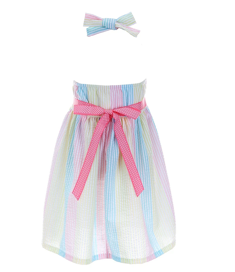 Rare Editions Little Girls Sleeveless Asymmetrical/Vertical Striped Fit-And-Flare Seersucker Dress