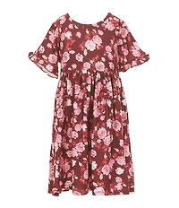 Rare Editions Little Girls Sleeveless Crocheted Cardigan & Short-Sleeve Floral-Printed Fit-And-Flare Dress Set