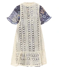 Rare Editions Little Girls Sleeveless Crocheted Vest & Short-Sleeve Printed A-Line Dress Set