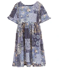 Rare Editions Little Girls Sleeveless Crocheted Vest & Short-Sleeve Printed A-Line Dress Set
