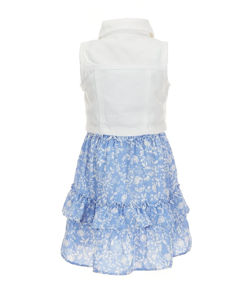 Rare Editions Little Girls Sleeveless Denim Vest & Printed Wool-Like Dobby Fit-And-Flare Dress
