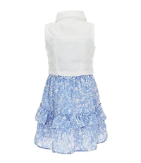 Rare Editions Little Girls Sleeveless Denim Vest & Printed Wool-Like Dobby Fit-And-Flare Dress
