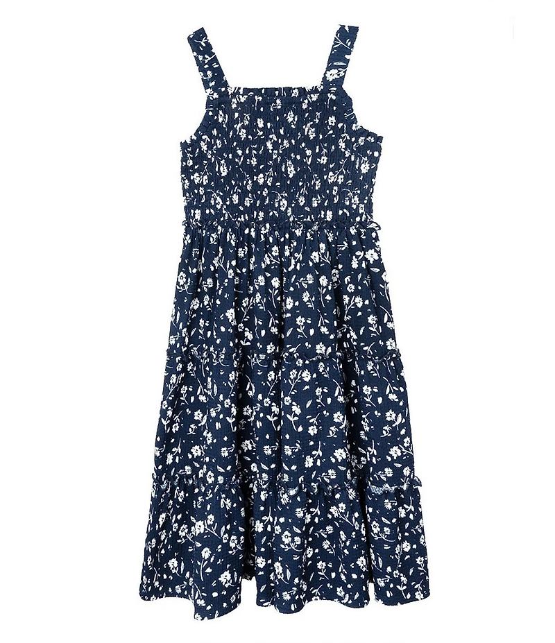 Rare Editions Little Girls Sleeveless Ditsy-Floral-Printed Textured-Knit Long Dress