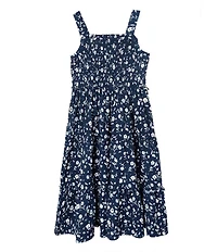 Rare Editions Little Girls Sleeveless Ditsy-Floral-Printed Textured-Knit Long Dress