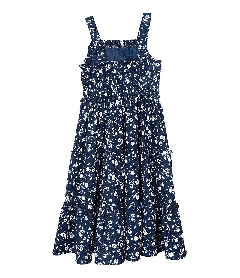 Rare Editions Little Girls Sleeveless Ditsy-Floral-Printed Textured-Knit Long Dress