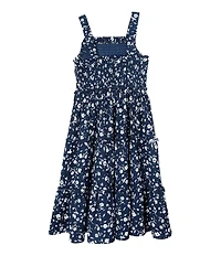 Rare Editions Little Girls Sleeveless Ditsy-Floral-Printed Textured-Knit Long Dress