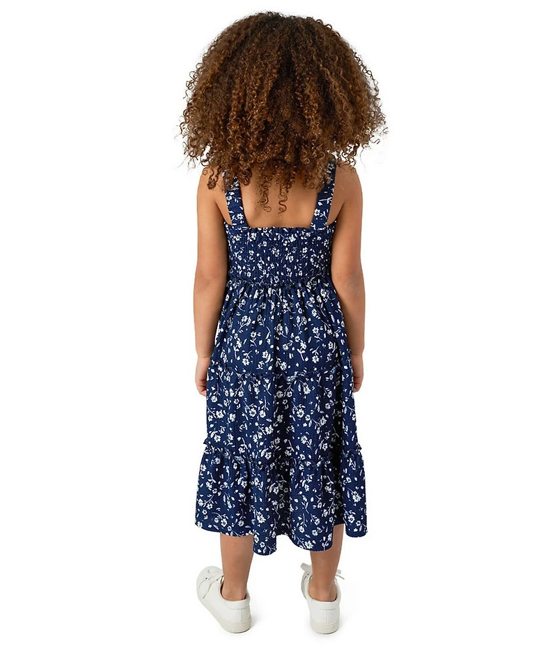 Rare Editions Little Girls Sleeveless Ditsy-Floral-Printed Textured-Knit Long Dress